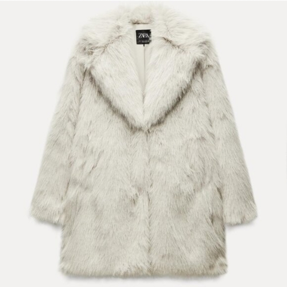 NWT ZARA Faux Fur Coat Ecru  Size XS - Picture 11 of 15